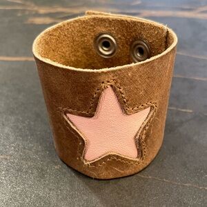 Brown Leather Cuff with Pink Star